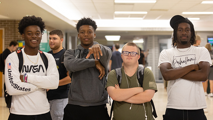 students posing for first day of classes